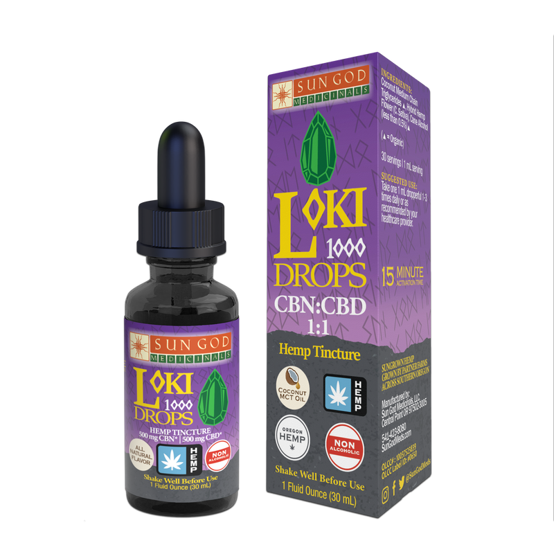 Loki 1000 Drops - CBN:CBD 1:1 Sun God Medicinals Loki 1000 Drops - CBN:CBD 1:1 Sun God Medicinals