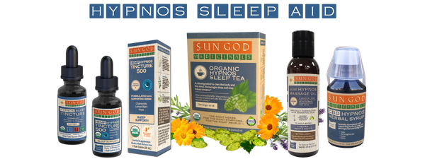 Hypnos Herbal Products for Sleep Support by Sun God Medicinals. Formulated by an herbalist with medicinal herbs from Oregon.