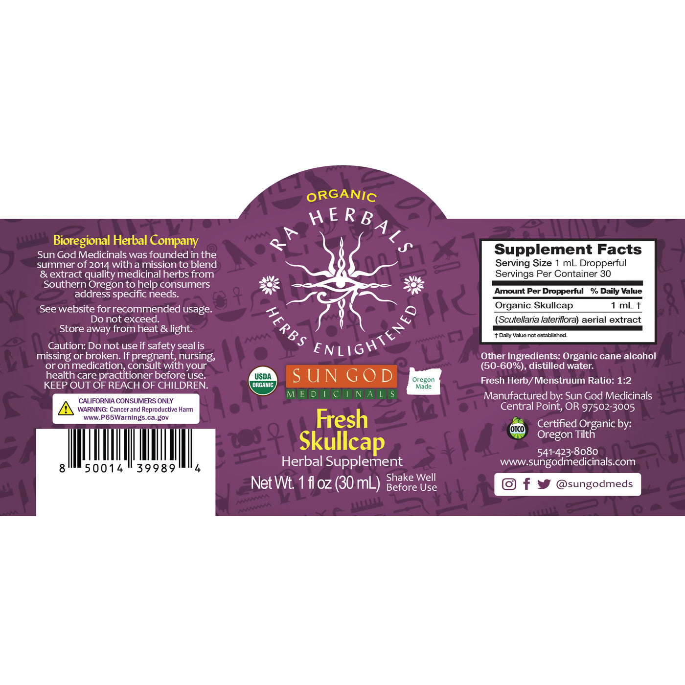 Ra Herbals Certified Organic Fresh Skullcap Tincture