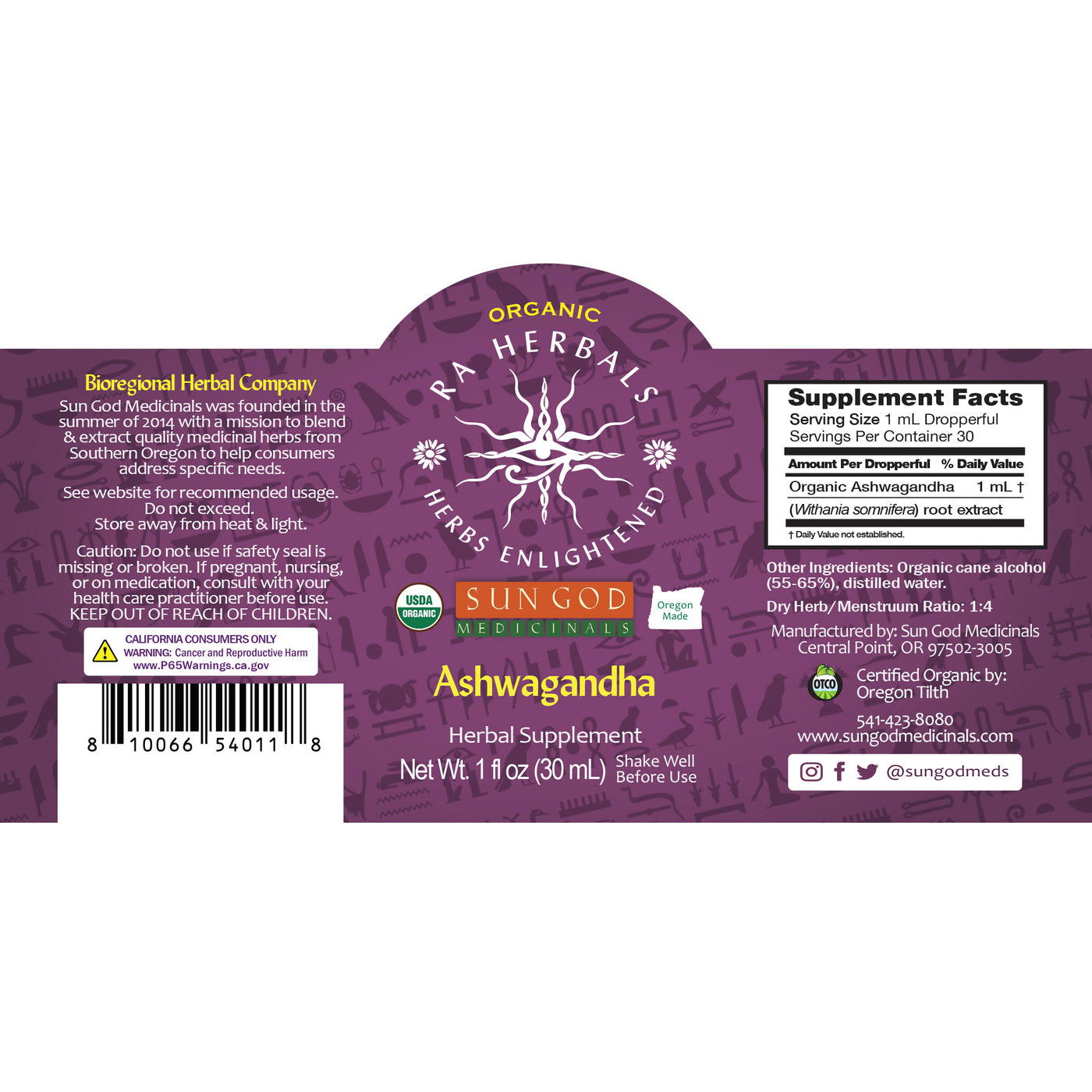 Ra Herbals Certified Organic Ashwagandha Tincture