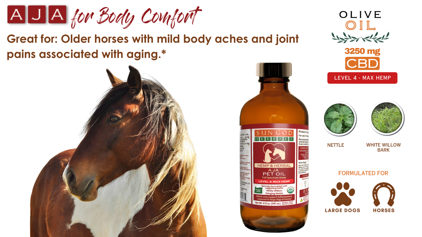 Organic Aja Body Relief Hemp Pet Oil-Level 4 Hemp: for Horses and Large Dogs