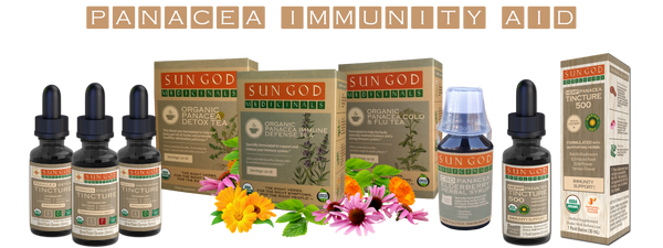 Panacea Herbal Products for Immune Support by Sun God Medicinals. Formulated by an herbalist with medicinal herbs from Oregon.