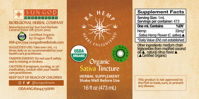 Organic Ra Hemp MCT Oil Tincture 500 (Sativa) 16 oz