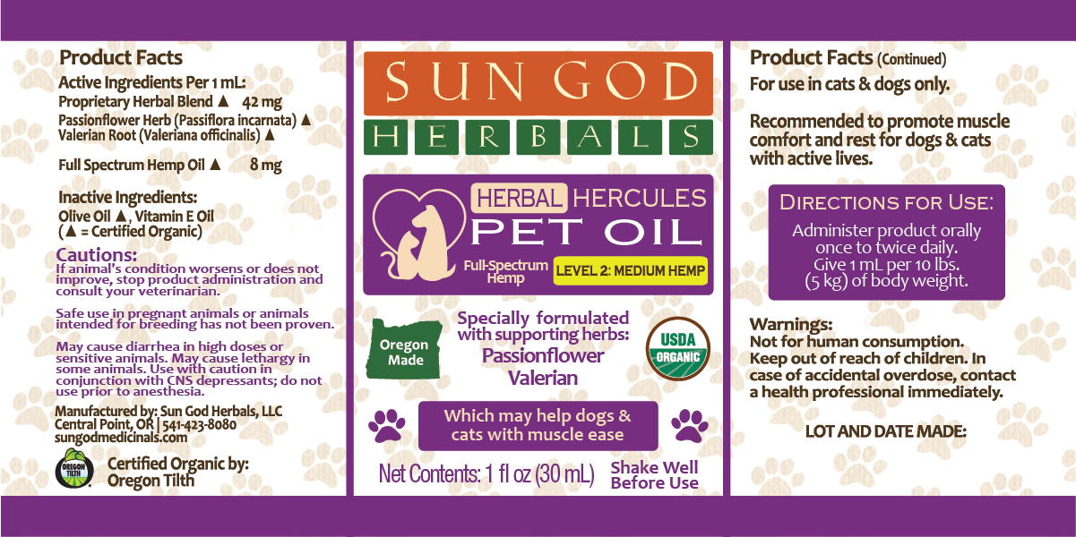 Organic Hercules Muscle Relief Hemp Pet Oil - Sun God Medicinals