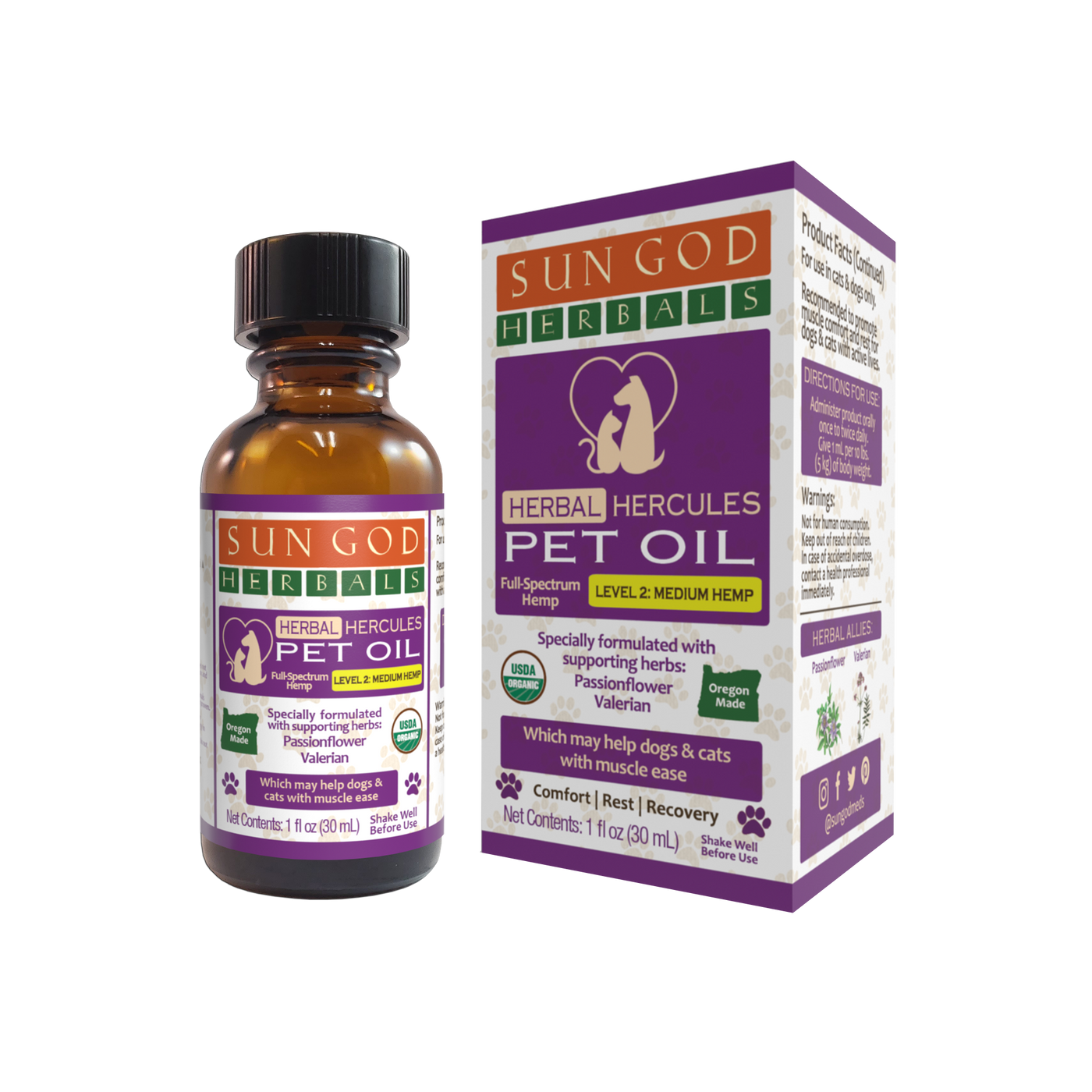 Organic Hercules Muscle Relief Hemp Pet Oil - Sun God Medicinals