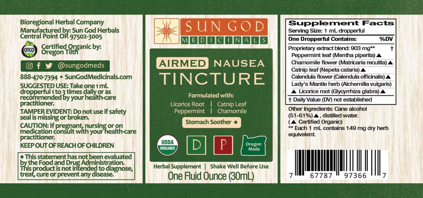 Airmed Nausea Herbal Tincture - Sun God Medicinals