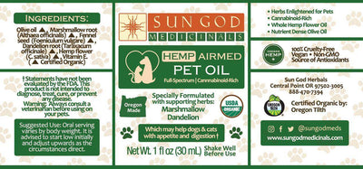 Organic Airmed Digestive Hemp Pet Oil ***Closeout: Old Packaging*** - Sun God Medicinals