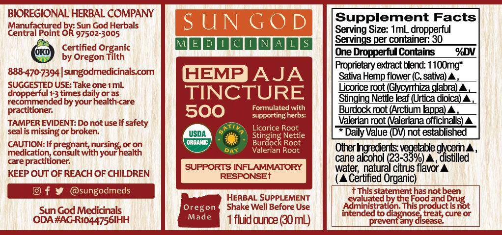 Organic Aja Body Relief Daytime Hemp Tincture 500 - Sun God Medicinals