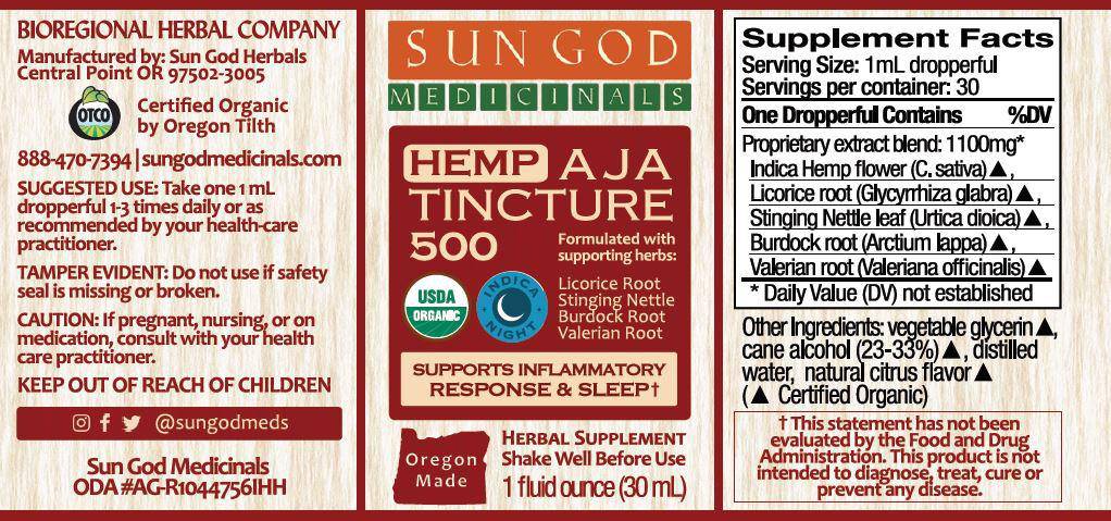 Organic Aja Body Relief & Sleep Hemp Tincture 500 - Sun God Medicinals