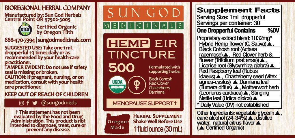 Organic Eir Menopause Hemp Tincture 500 - Sun God Medicinals