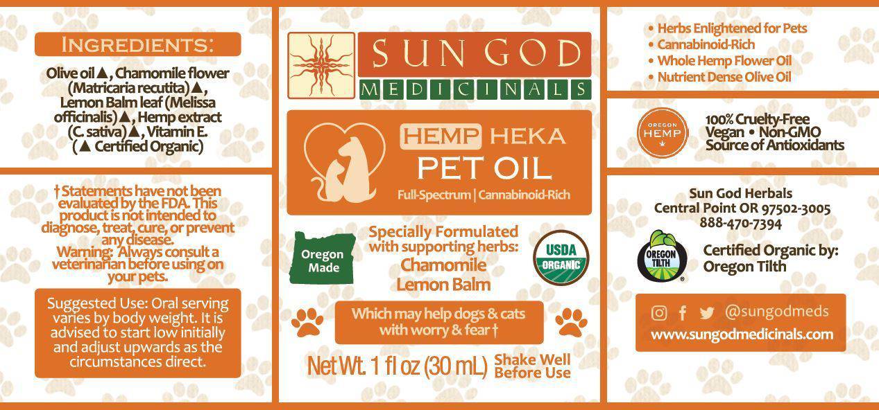 Organic Heka Worry & Fear Hemp Pet Oil ***Closeout: Old Packaging*** - Sun God Medicinals