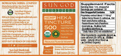 Organic Heka Worry & Fear Hemp Tincture 500 - Sun God Medicinals