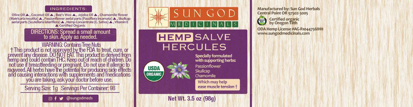 Organic Hercules Muscle Ease Hemp Salve - Sun God Medicinals