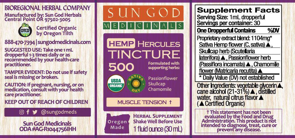 Organic Hercules Muscle Tension Hemp Tincture 500 - Sun God Medicinals
