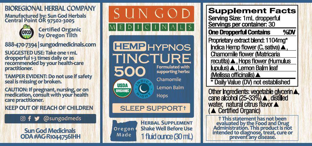Organic Hypnos Sleep Hemp Tincture 500 - Sun God Medicinals