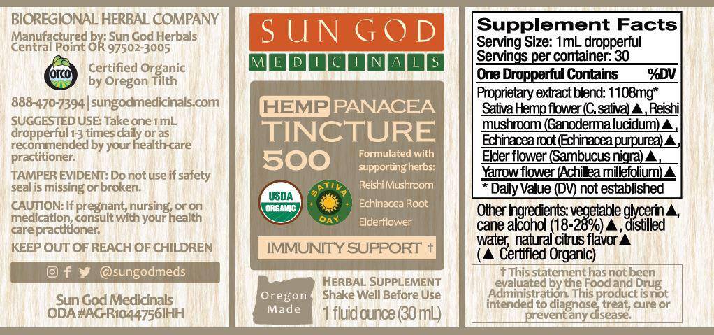 Organic Panacea Immune Support Hemp Tincture 500 - Sun God Medicinals