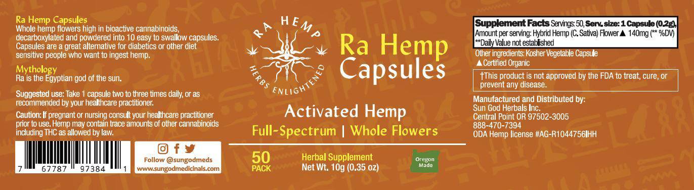 Ra Hemp Capsules - 10 pk - Sun God Medicinals