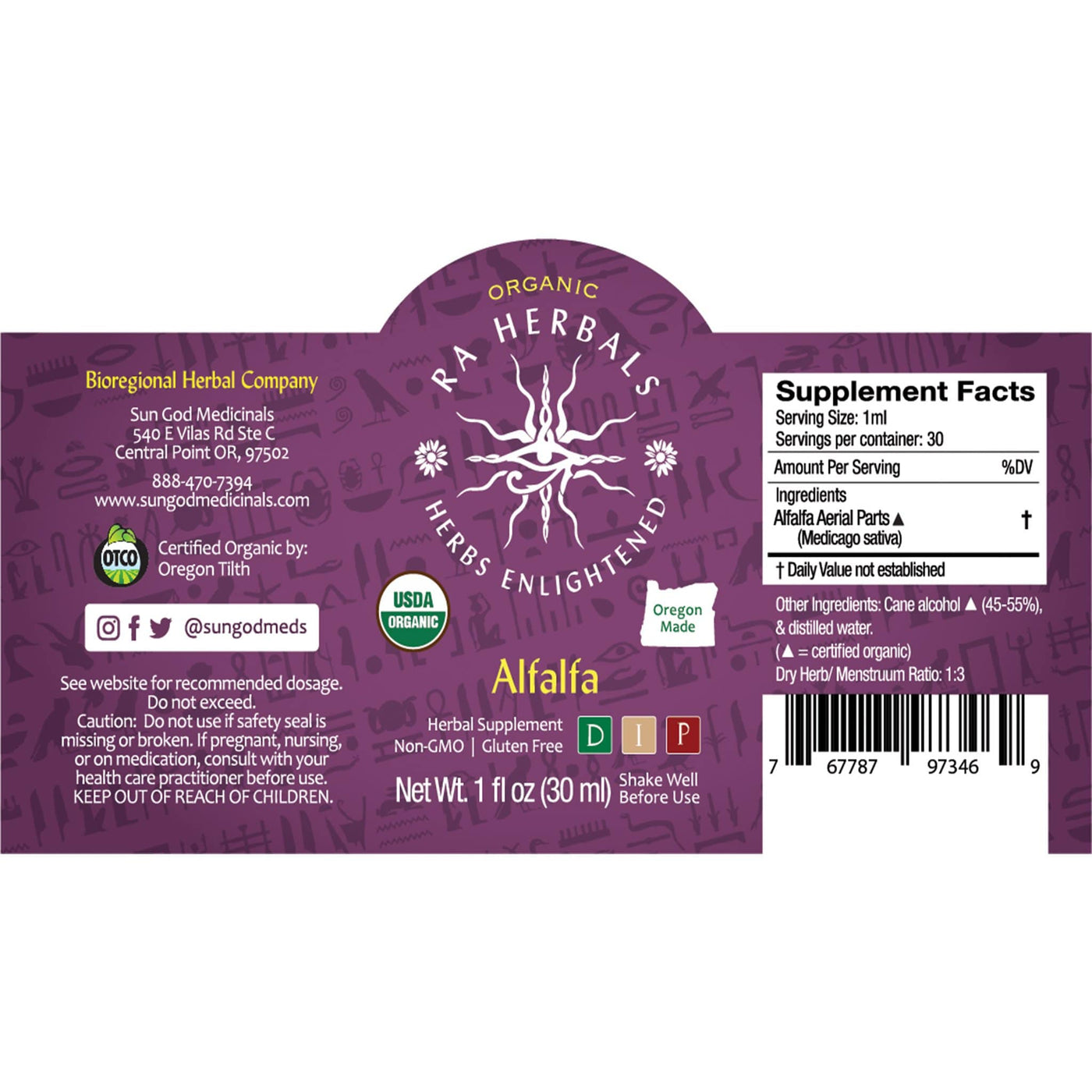 Ra Herbals Certified Organic Alfalfa Tincture - Sun God Medicinals