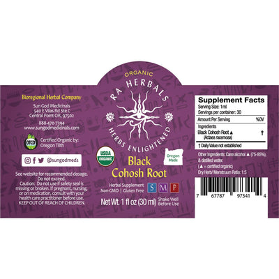 Ra Herbals Certified Organic Black Cohosh Root Tincture - Sun God Medicinals