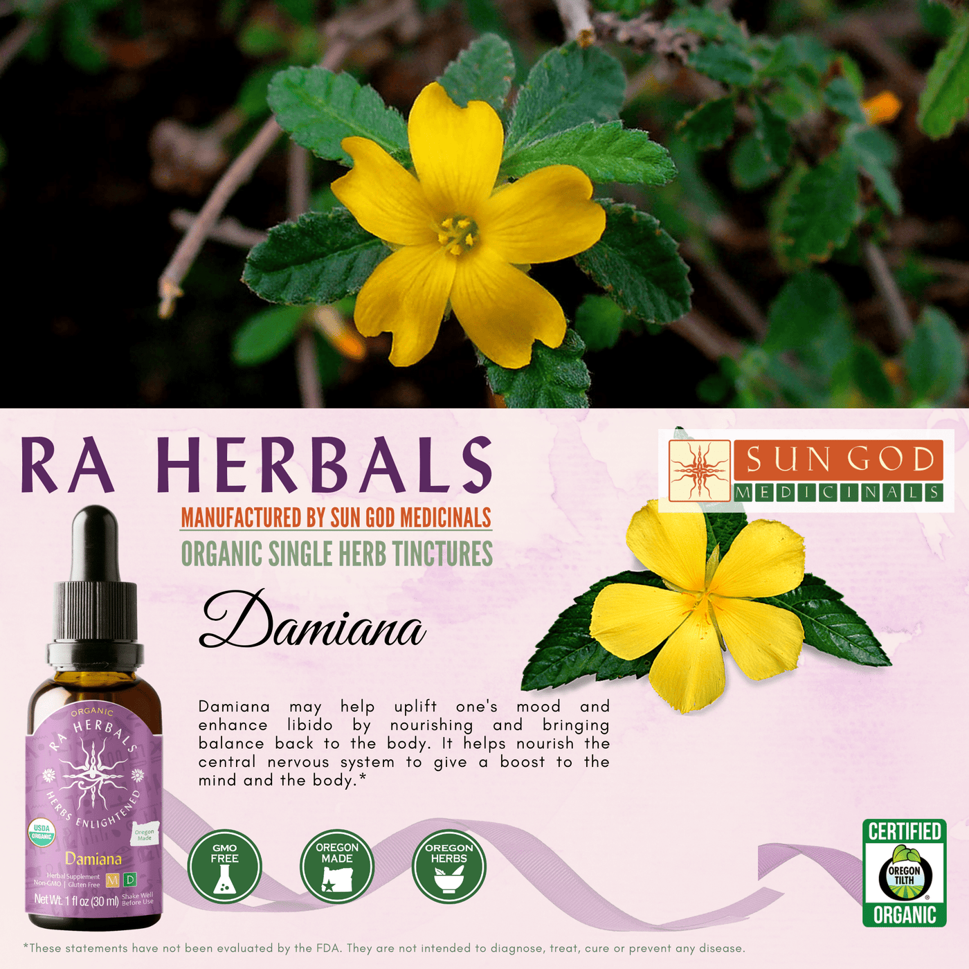 Ra Herbals Certified Organic Damiana Tincture - Sun God Medicinals