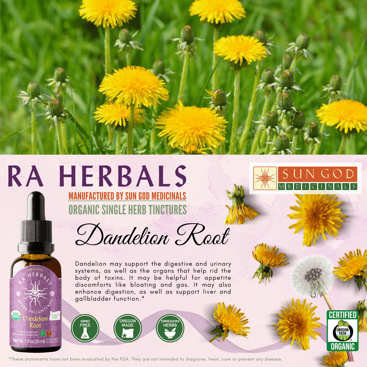 Ra Herbals Certified Organic Dandelion Root Tincture - Sun God Medicinals