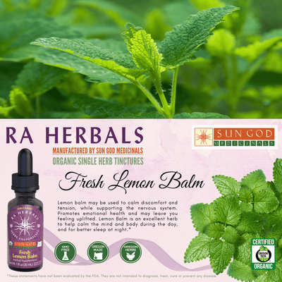 Ra Herbals Certified Organic Fresh Lemon Balm Tincture - Sun God Medicinals