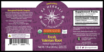 Ra Herbals Certified Organic Fresh Valerian Root Tincture - Sun God Medicinals