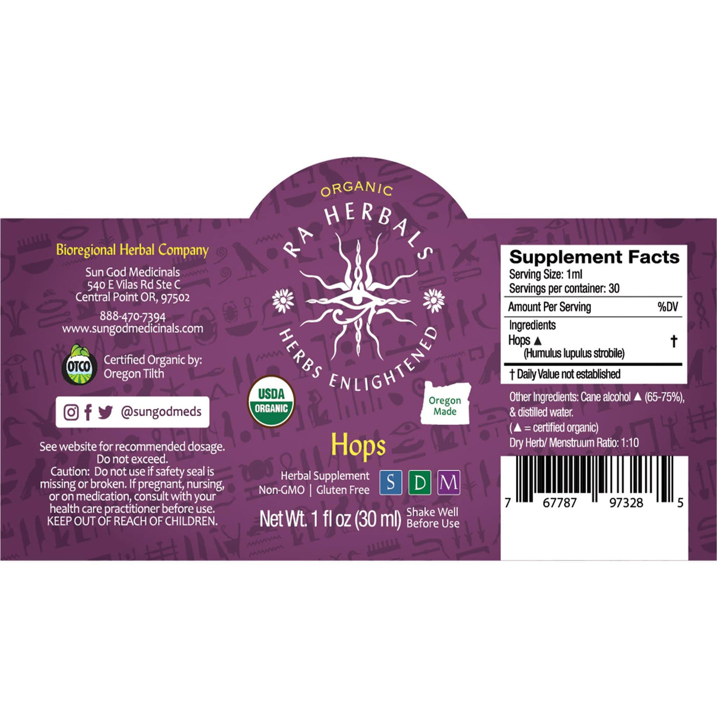 Ra Herbals Certified Organic Hops Tincture - Sun God Medicinals