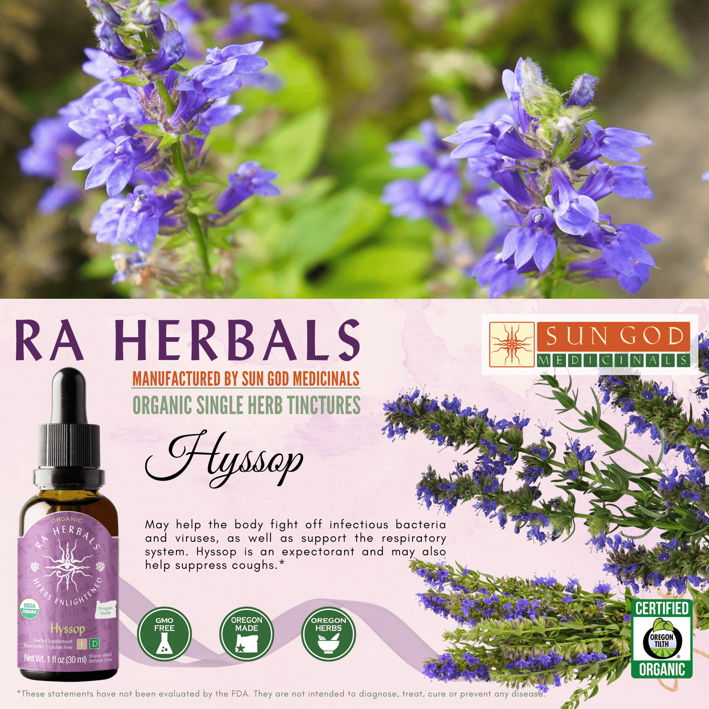 Ra Herbals Certified Organic Hyssop Tincture - Sun God Medicinals
