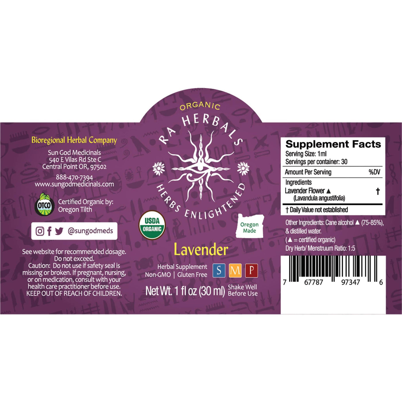 Ra Herbals Certified Organic Lavender Tincture - Sun God Medicinals