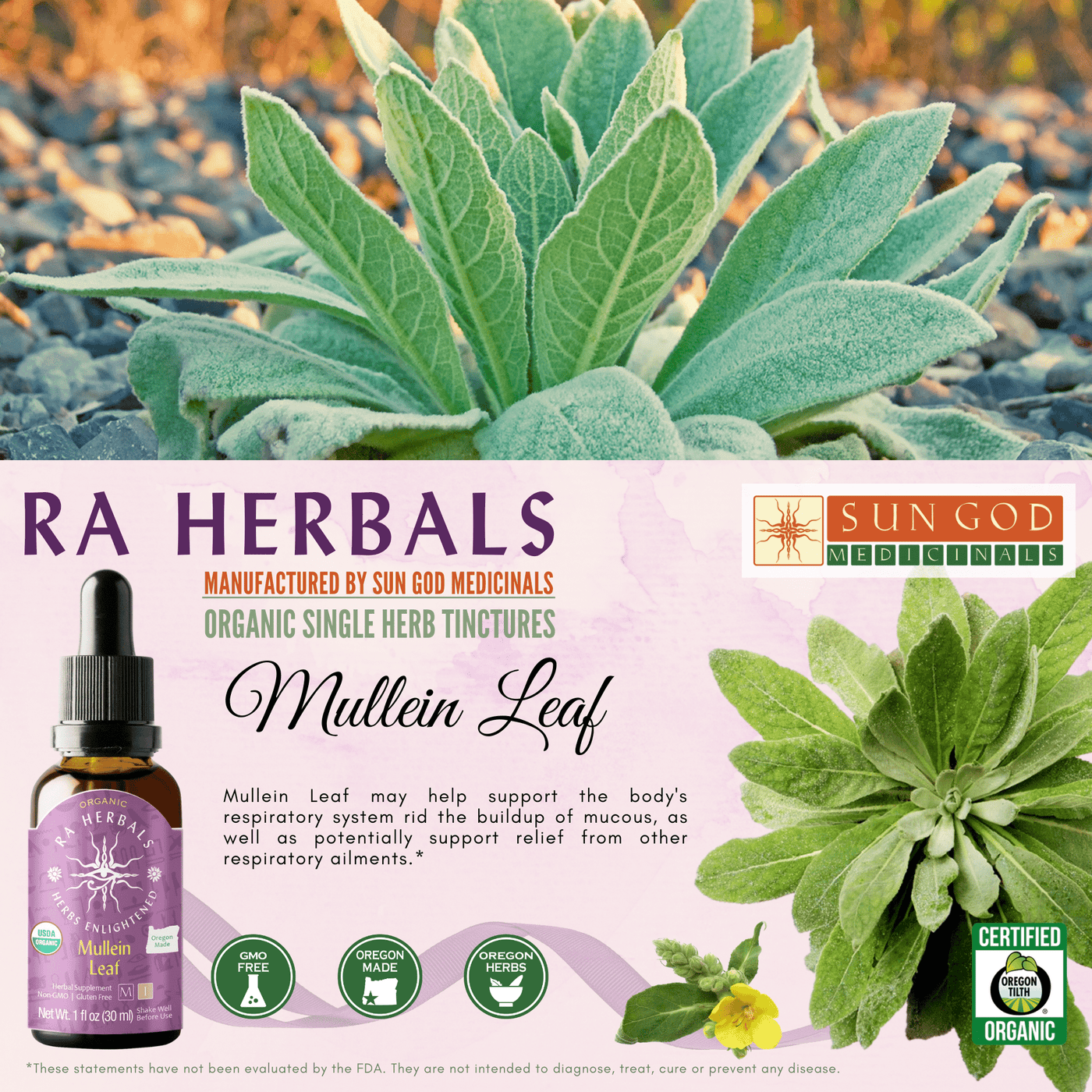 Ra Herbals Certified Organic Mullein Leaf Tincture - Sun God Medicinals