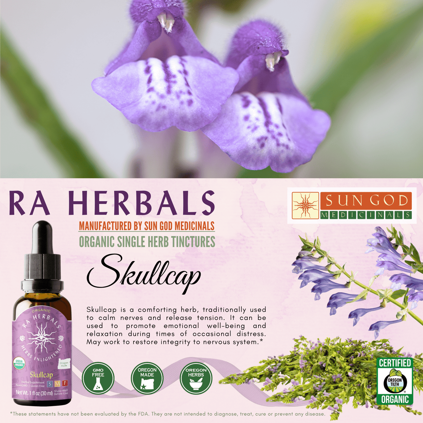Ra Herbals Certified Organic Skullcap Tincture - Sun God Medicinals